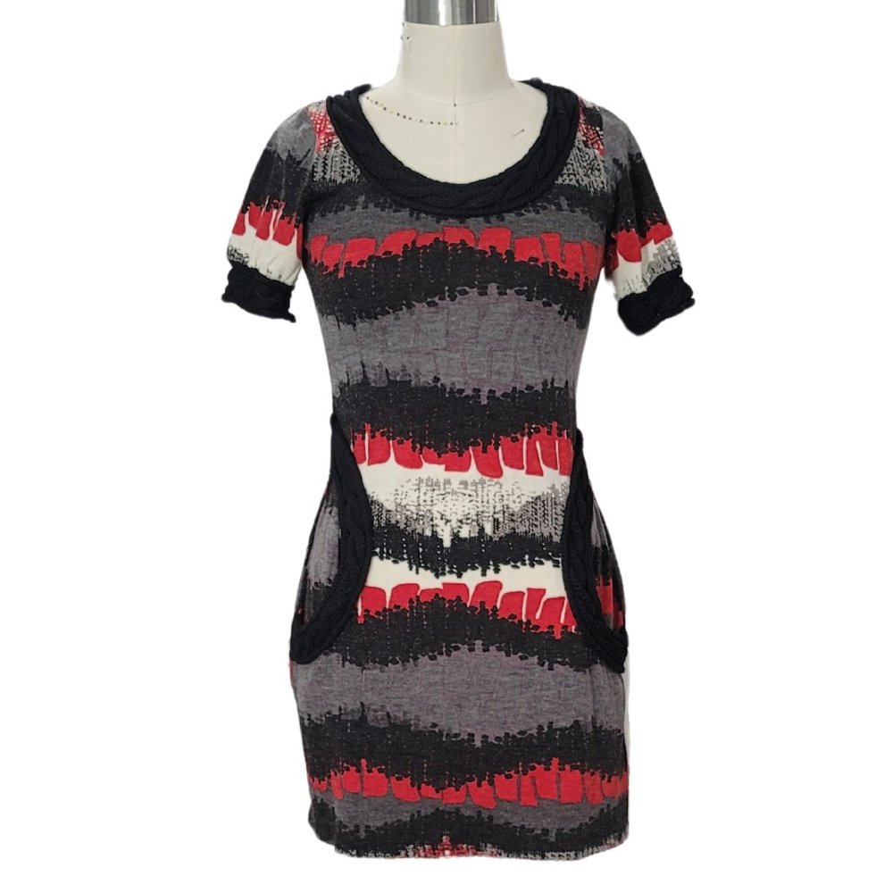 SWEATER KNIT BODYCON MINI DRESS WITH SHORT SLEEVE SIZE L